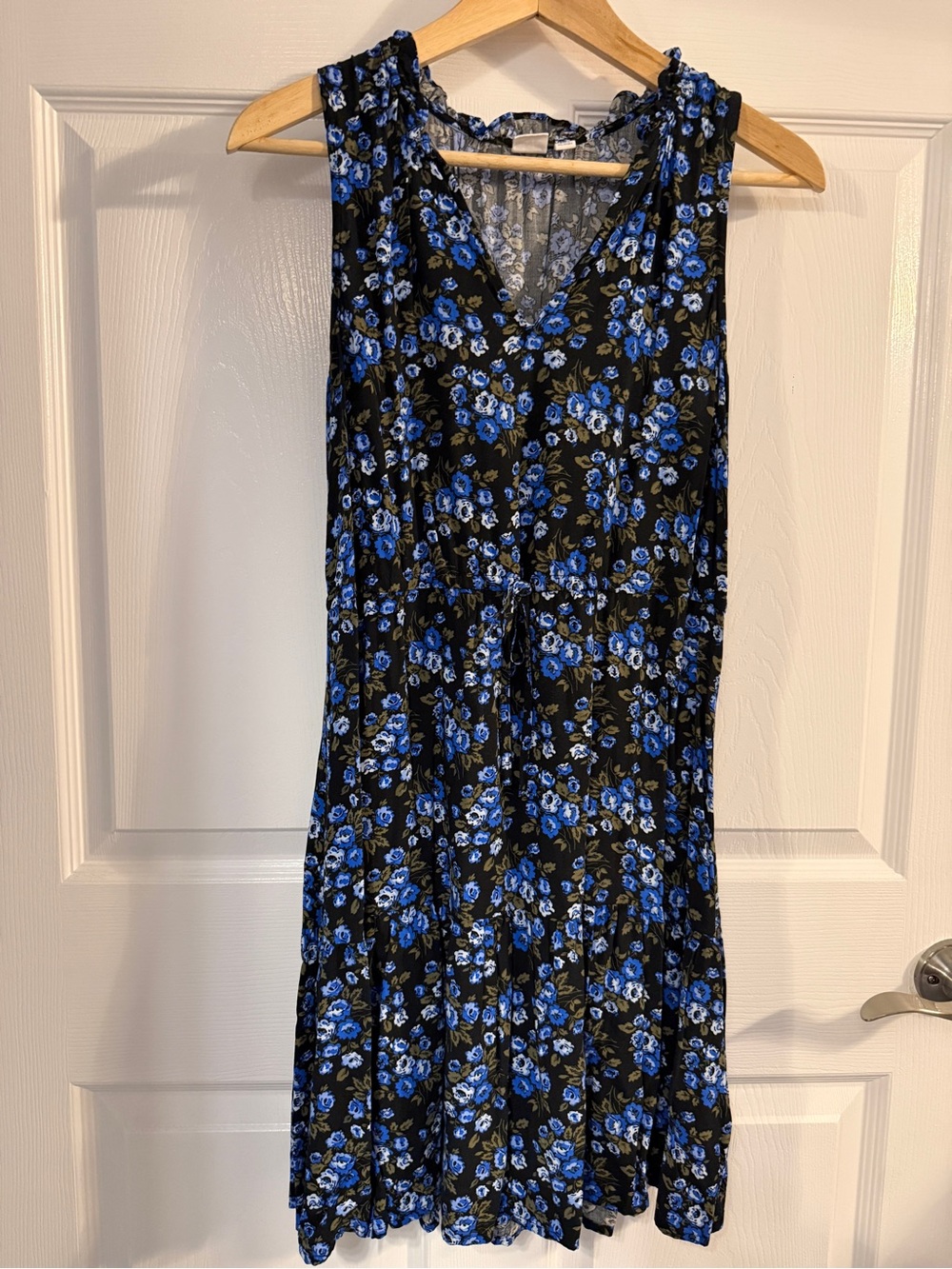 GAP Black Mini Dress with Blue Floral Print